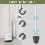 ASOBEAGE Deep Cleaner Toilet Brush: Silicone Toilet Brush with No-Slip Long Plastic Handle and Flexible Bristles, Quick Drying Holder Set for Bathroom（White）