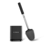 ASOBEAGE Deep Cleaner Toilet Brush: Silicone Toilet Brush with No-Slip Long Plastic Handle and Flexible Bristles, Quick Drying Holder Set for Bathroom（White）