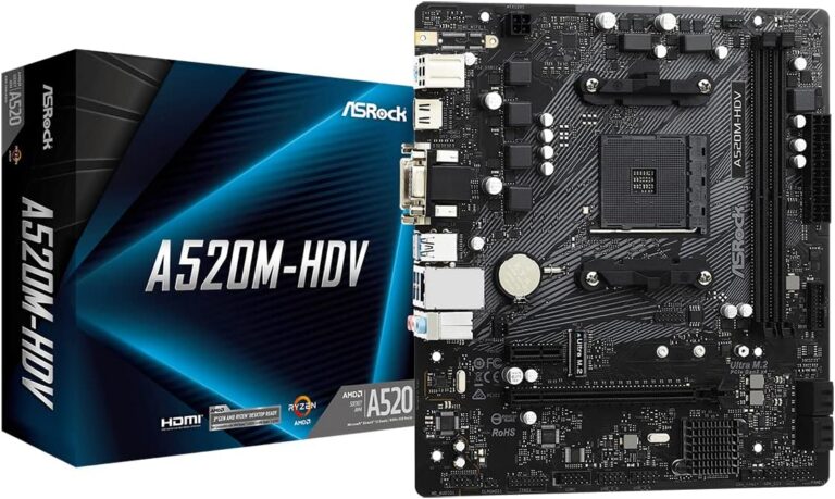 ASRock A520M-HDV Supports AMD AM4 Socket Ryzen™ 3000, 4000 G-Series and 5000 and 5000 G-Series Desktop Processors Motherboard, 32 GB Memory Storage