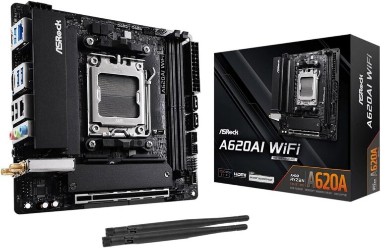 ASRock A620AI WiFi Mini-ITX AM5 Motherboard, AMD Ryzen 9000/8000/7000 Support, DDR5 8200+ (OC), PCIe 4.0, Dual M.2, WiFi 6E, 2.5G LAN, USB 3.2 Gen2