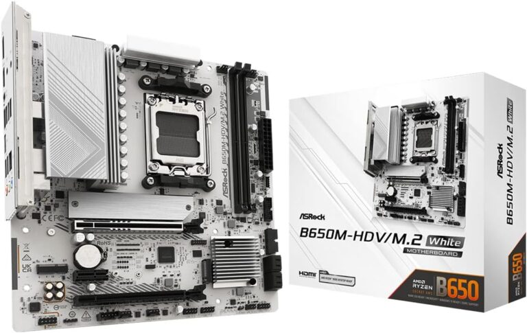 ASRock B650M-HDV M.2 White Micro-ATX AM5 Motherboard, AMD Ryzen 9000/8000/7000, PCIe 5.0 x16, DDR5 8200+(OC), Dual M.2 (Gen5/Gen4), USB 3.2 Type-C, 2.5G LAN
