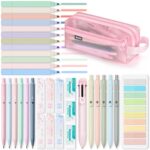 Asten 35 Pcs Aesthetic School Supplies, Clear Pencil Case with Pastel Pens and Highlighter, Mechanical Pencil 0.5 & 0.7 mm, 6-in-1 Multicolor Pen, Book Annotation Kit, College...