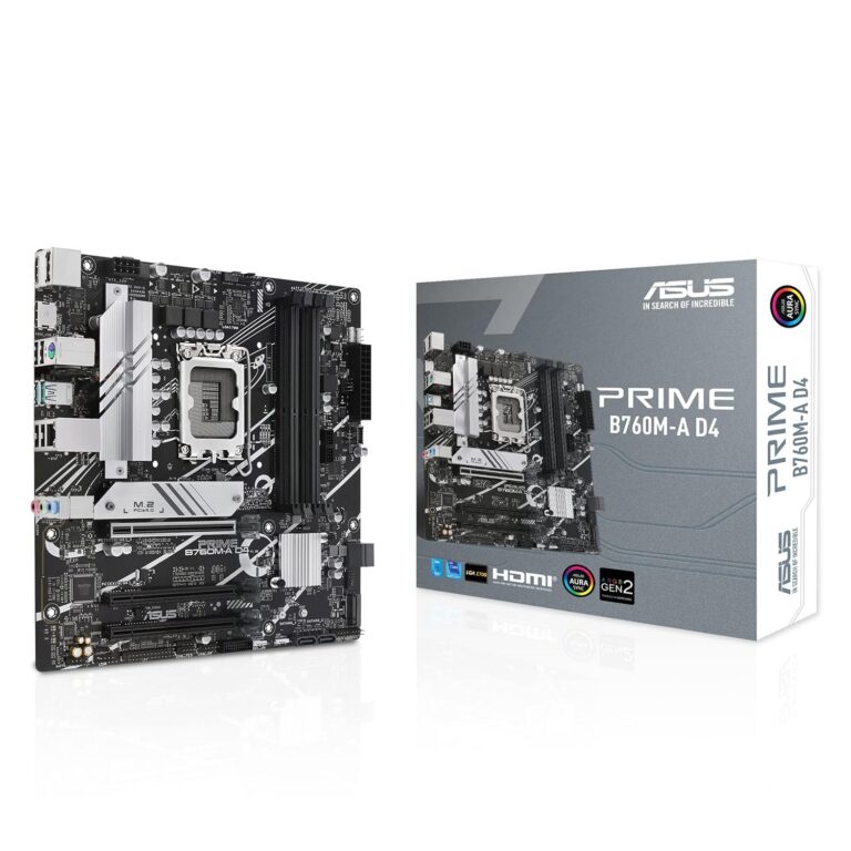 ASUS Prime B760M-A D4 Intel® B760 (LGA 1700)(13th and 12th Gen) mATX Motherboard, PCIe 4.0, 2xM.2 Slots,2.5Gb LAN, DisplayPort,Dual HDMI,Rear USB 3.2 Gen 2, Front USB 3.2 Gen 1...