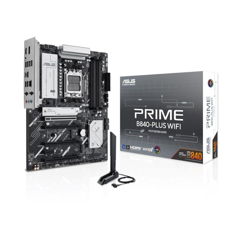 ASUS Prime B840-PLUS WiFi AMD AM5 B840 ATX Motherboard, Advanced AI Ready, DDR5, PCIe 4.0, 3X M.2, Wi-Fi 6E, 2.5Gb LAN, DisplayPort, HDMI™, USB 10Gbps Type-A & Type-C®, BIOS...