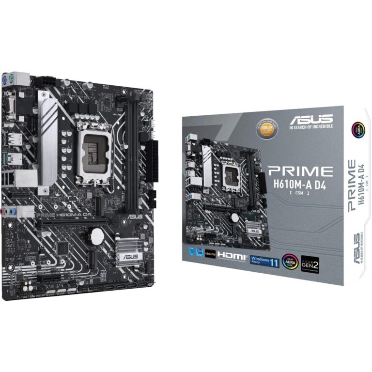 ASUS Prime H610M-A D4-CSM LGA 1700(Intel 12th Gen) Micro-ATX Commercial Motherboard (PCIe 4.0, DDR4, 2xM.2 Slots,1Gb LAN, Rear USB 3.2 Gen 2 Ports, DP/HDMI/D-Sub, SPI-TPM...