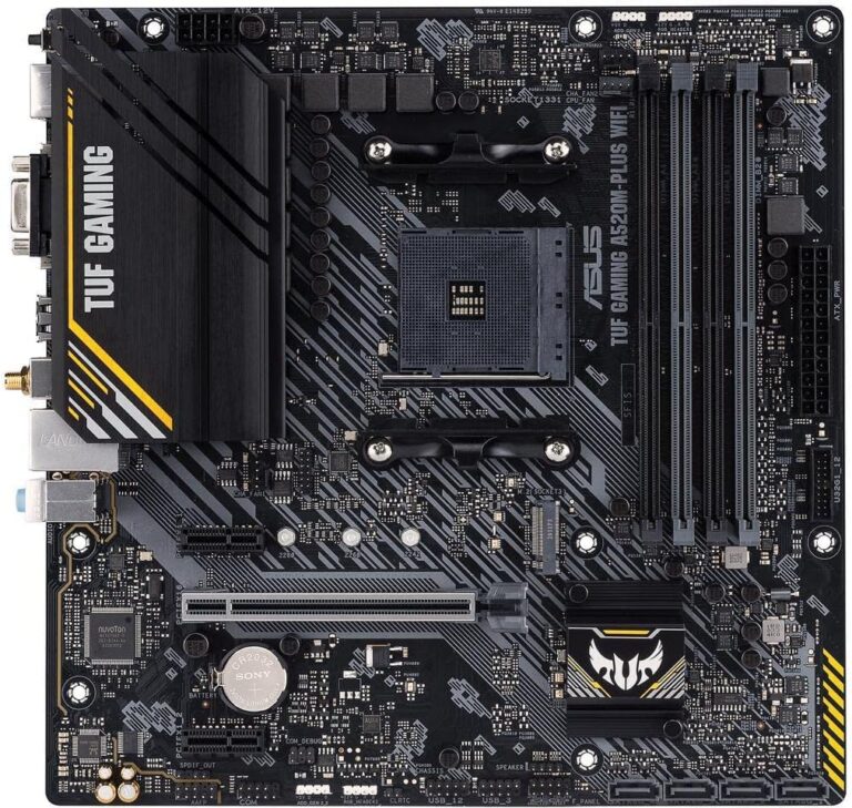 ASUS TUF Gaming A520M-PLUS (WiFi) AMD AM4 (3rd Gen Ryzen™) microATX Motherboard (M.2 Support, 802.11ac Wi-Fi, DisplayPort, HDMI, D-Sub, and USB 3.2 Gen 1 Type-A