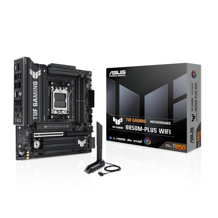 ASUS TUF Gaming B850M-PLUS WiFi AMD AM5 B850 mATX Motherboard, 14+2+1 80A DrMOS Stages, DDR5, PCIe 5.0, 3X M.2, Wi-Fi 6E, 2.5Gb LAN, DP, HDMI™, USB 10Gbps & 20Gbps Type-C®, BIOS...