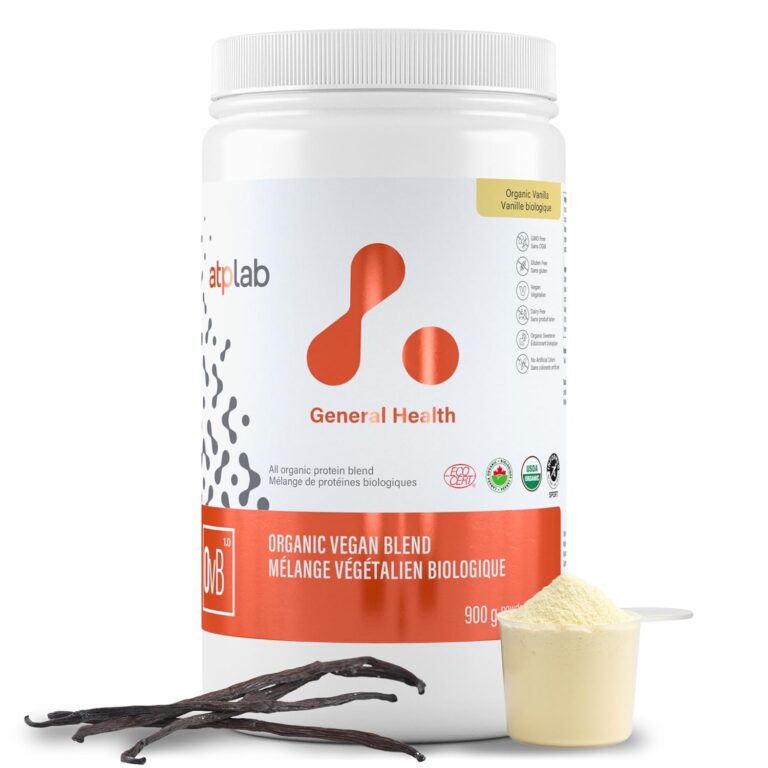 ATP LAB - Organic Vegan Blend 900g Powder, 30-Servings Organic Vanilla Flavour - A Complex of Plant-Based Protein Blend - Vegan, Non-GMO and Gluten-Free