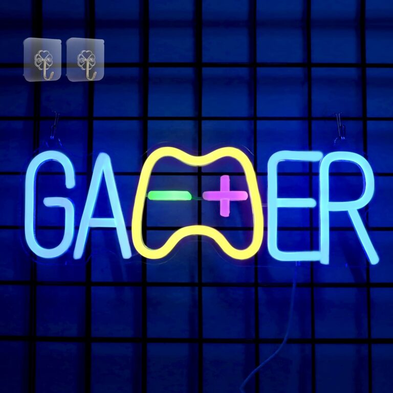 Attivolife Gamer Neon Sign, Light up Game Controller Blue Yellow, Acrylic LED Noen Lamp with USB Powered, Cool Home Wall Decor Birthday Christmas Gifts for Gaming Room Party...
