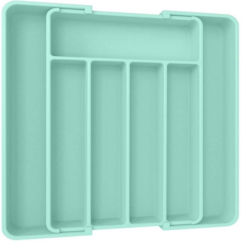 AUJEN Cutlery Organizer - Expandable Utensil Drawer Organizer, Adjustable Cutlery Tray Organizer, Multipurpose Silverware Kitchen Drawer Organizerr for Forks, Knives, Green,...