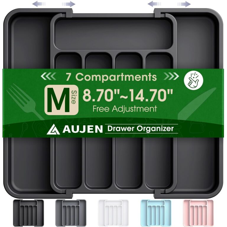 AUJEN Cutlery Organizer - Expandable Utensil Drawer Organizer, Adjustable Cutlery Tray Organizer, Multipurpose Silverware Kitchen Drawer Organizerr for Forks, Knives, Black,...