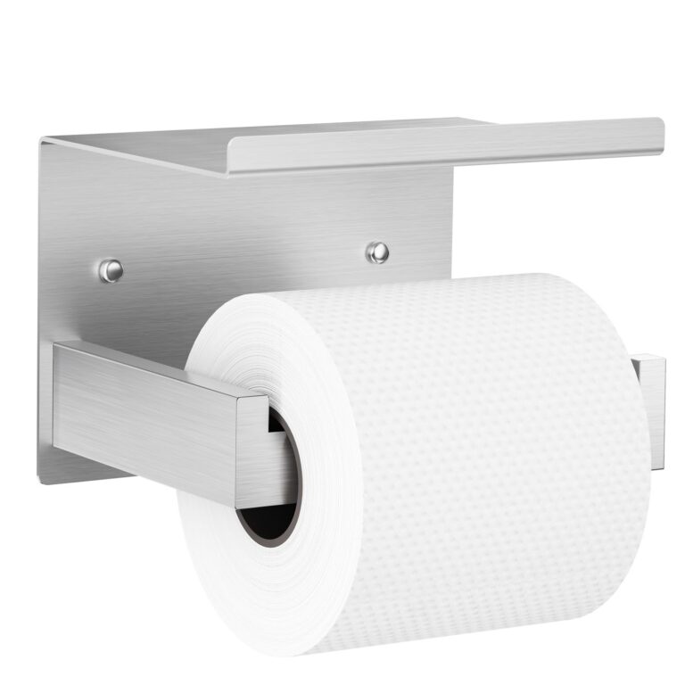Auxmir Toilet Paper Holder with Shelf, SUS304 Stainless Steel Toilet Paper Roll Holder, Self Adhesive or Screw in Wall Mounted Toilet Tissue Holder for Bathroom Kitchen Washroom...