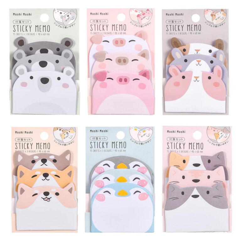 AUXSOUL 6 Packs Sticky Notes, Cute Animal Sticky Notes Kawaii Stationary self-Adhesive Note Pads for Pet Lovers Office School Supplies Gift Idea