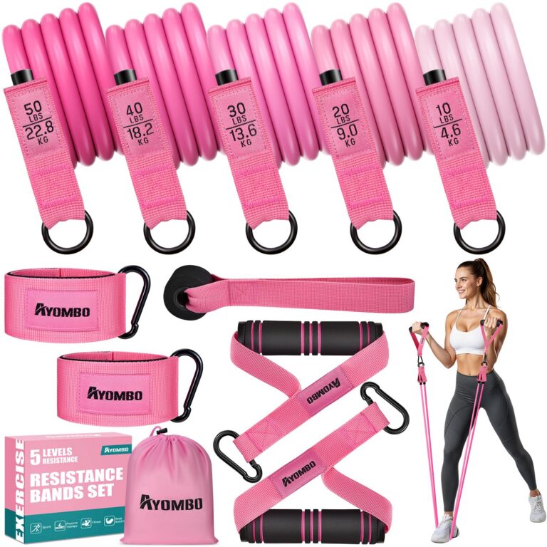 Ayombo Resistance Bands Women, 150lbs Workout Bands Resistance, Exercise Bands Set with Handles, Door Anchor, 5 Level Workout Bands for Physical Therapy, Yoga, Pilates, Shape Body