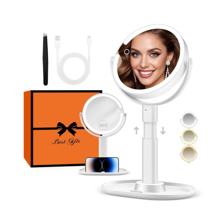 B Beauty Planet Makeup Mirror with Lights, Lighted Magnifying Mirror 30X with 3 Lighting and Adjustable Brightness, 2-Sided Height Adjustable Vanity Mirror for Bathroom, Gifts...