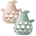 Baby Teething Toy Silicone Teether for Infants, Pear-Shaped Design with Easy-Grip Hole and Nipple-Shaped Ends for Gum Massage & Sensory Development, BPA-Free Safe Baby Chew Toy...