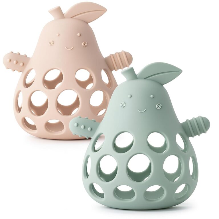 Baby Teething Toy Silicone Teether for Infants, Pear-Shaped Design with Easy-Grip Hole and Nipple-Shaped Ends for Gum Massage & Sensory Development, BPA-Free Safe Baby Chew Toy...