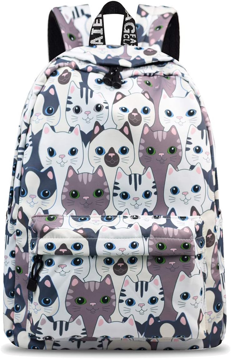 Backpack for Women Girls, YANAIER Cute Floral Waterproof School Bookbag Laptop Backpack Hiking Travel Daypack Cat