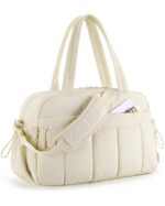 BAGSMART Gym Bag for Woman, 24L Carry on Travel Duffle Bag with Wet Pocket, Water Resistant Weekender Bags for Sports, Trips, Beige
