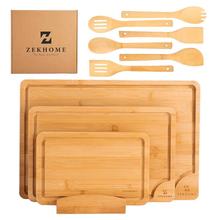 Bamboo Cutting Board Set – Wooden Cutting Board Set with Utensil and Stand – Chopping Board for Kitchen – Usable for Cheese, Meat, Chicken and Vegetables