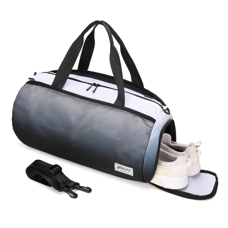 BE Smart Gym Sports Duffle Bag, Waterproof Gym Bags with Shoe Compartment, Lightweight Large Option for Overnight Workout Weekender Trip (Black Gradient-New, with Dry & Wet Pocket)