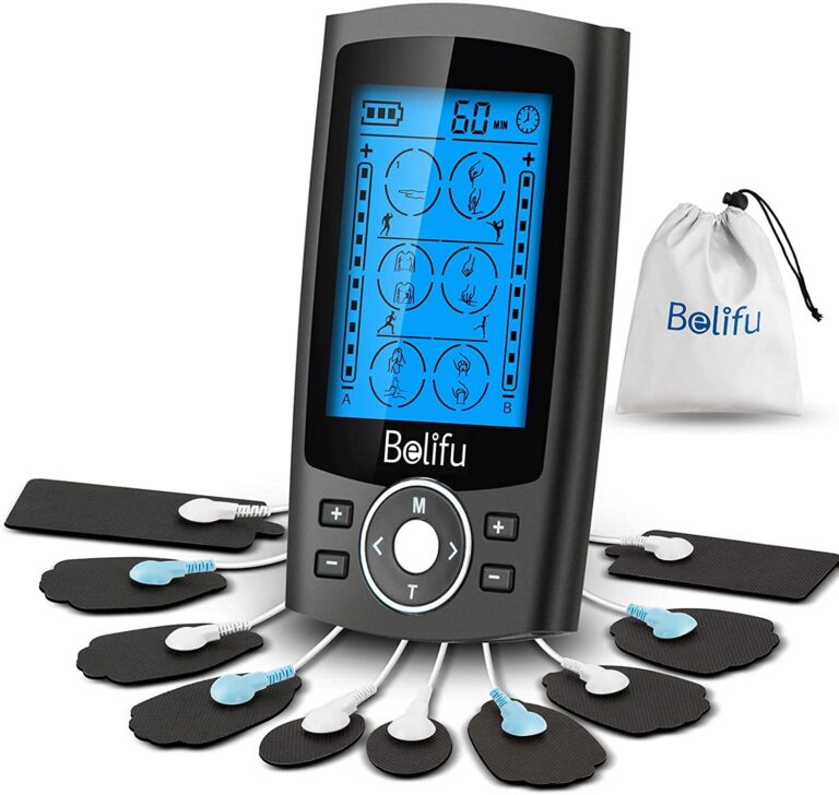 Belifu Dual Channel TENS EMS Unit 24 Modes Muscle Stimulator for Pain Relief Therapy, Electronic Pulse Massager Muscle Massager with 10 Pads, Dust-Proof Drawstring Storage...