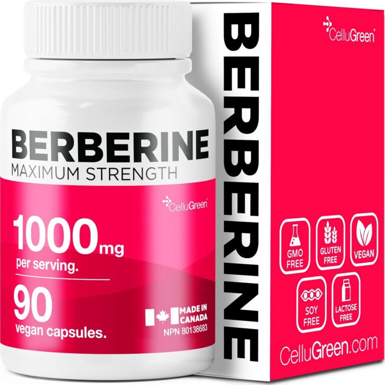 Berberine Supplement. 1000mg MAXIMUM POTENCY (500mg Per Capsule). Cellugreen Berberine Helps Metabolize Glucose (Sugar) & Lipids (Fats). Supports Glucose Metabolism & Healthy...