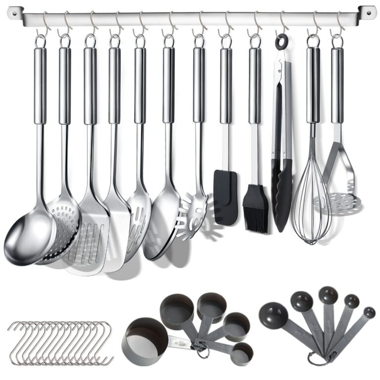 Berglander Kitchen Utensils Set 38 Pieces, Stainless Steel Cooking Utensils Set, Kitchen Gadgets Cookware, Kitchen Tool Set with Utensil Holder Rack and Hooks for Hanging...