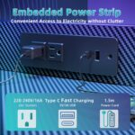 BEXEVUE Gaming Desk 47 inch with Power Outlet and LED Light, Computer Desk with Reversible Shelves and Storage Drawer, Small PC Desk for Home Office Table with Bag, Carbon Fiber