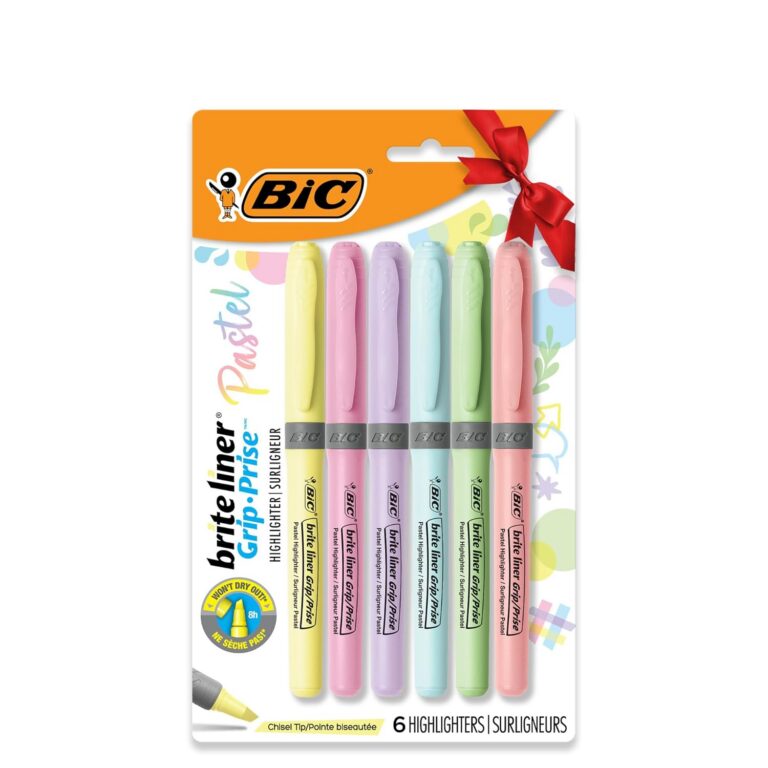 BIC Brite Liner Pastel Highlighter Set, Chisel Tip for Fine and Broad Lines, 6-Count Pack in Assorted Colours
