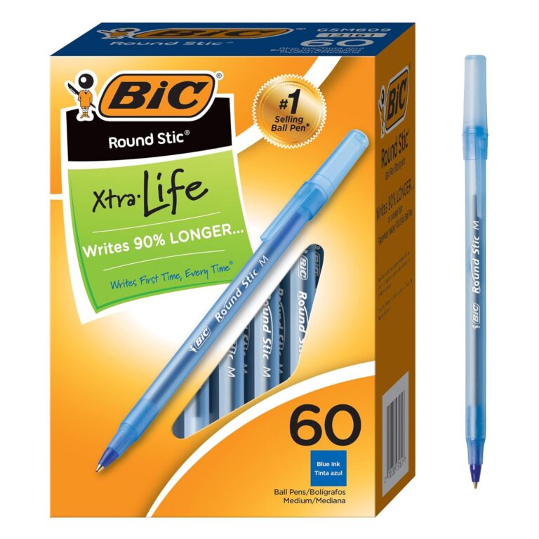 BIC Round Stic Extra Life Ballpoint Pen with 1.0 mm Point and Comfortable Grip, 60-Count in Blue Ink