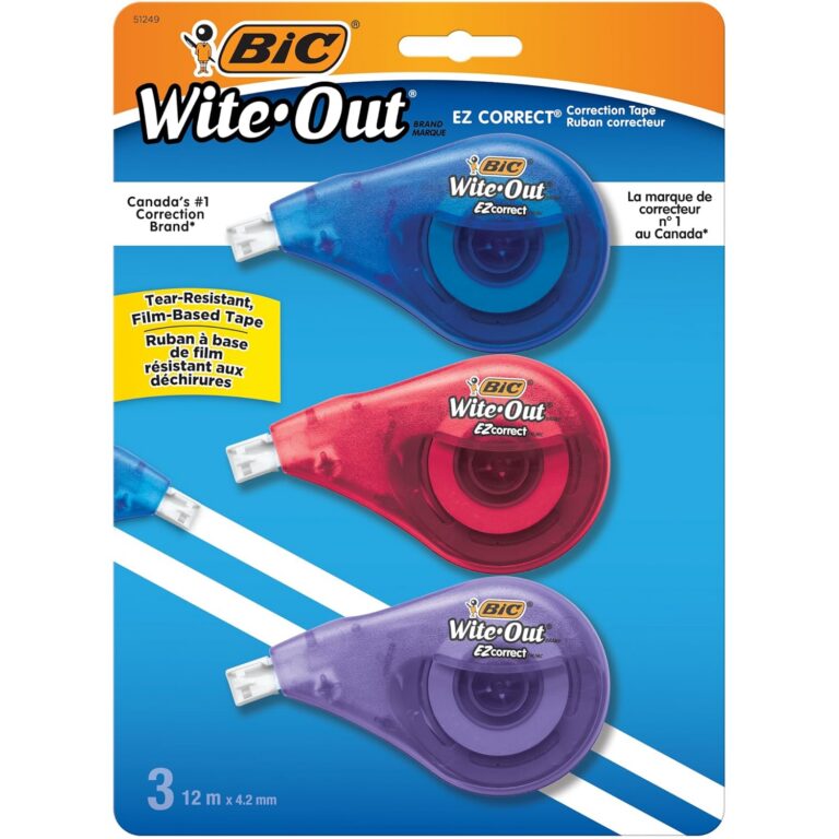 BIC Wite-Out Brand EZ Correct Correction Tape, Instant Drying and Tear-Resistant, 3-Count in White Tape