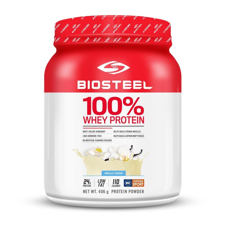 BioSteel Sports Vanilla 100% Whey Protein Powder, rBGH Hormone Free and Non-GMO Post Workout Formula, 14 Servings, Sugar Free