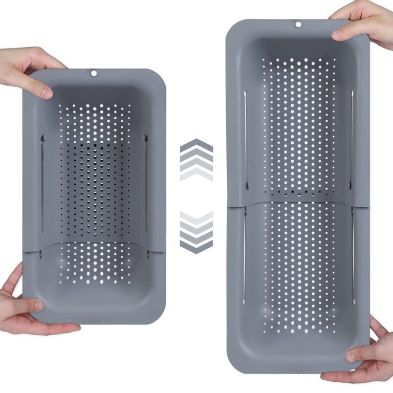 BLUE GINKGO Over The Sink Colander Strainer Basket - Wash Vegetables and Fruits, Drain Cooked Pasta and Dry Dishes - Extendable - New Home Kitchen Essentials (20 W x 36.8-49.5 L...