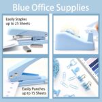 Blue Office Supplies,UPIHO Blue Desk Accessories,Stapler and Tape Dispenser Set for Women with Stapler,Tape Dispenser,Magnetic Staple Remover,Staples,Clips,Hole Punch and...