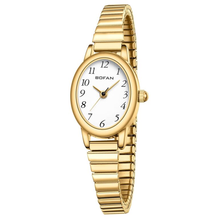 BOFAN Small Gold Watches for Women Easy Read Ladies Quartz Wrist Watch with Stainless Steel Expansion Band,Waterproof.
