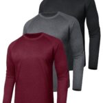 BOOJO 3 Pack Long Sleeve Shirts for Men - Quick Dry Moisture Wicking Sun Protection UV UPF T-Shirts for Fishing Workout Gym