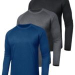 BOOJO 3 Pack Long Sleeve Shirts for Men - Quick Dry Moisture Wicking Sun Protection UV UPF T-Shirts for Fishing Workout Gym