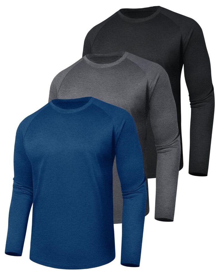 BOOJO 3 Pack Long Sleeve Shirts for Men - Quick Dry Moisture Wicking Sun Protection UV UPF T-Shirts for Fishing Workout Gym