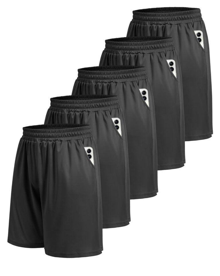 BOOJO 5 Pack Athletic Gym Mens Shorts - Workout Black Quick Dry Basketball Shorts with Pockets for Running Casual Activewear