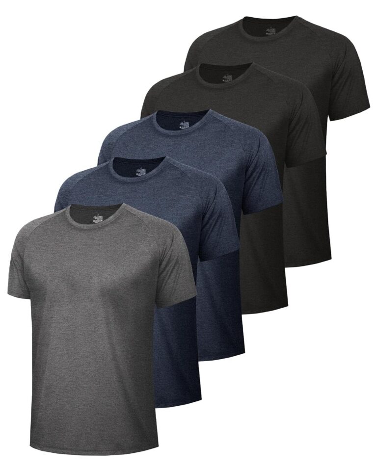 BOOJO 5 Pack Workout Mens Shirts - Quick Dry Causal Moisture Wicking Work Gym Athletic Short Sleeve for Basketball Running
