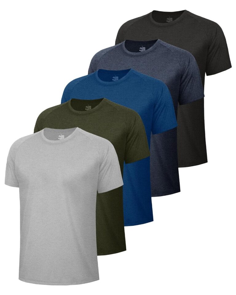 BOOJO 5 Pack Workout Mens Shirts - Quick Dry Causal Moisture Wicking Work Gym Athletic Short Sleeve for Basketball Running