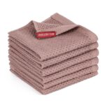 BOOMIBOO 6-Pack Kitchen Dish Cloths, 100% Cotton Waffle Weave, Ultra Soft Absorbent, Quick Drying Dish Towels, 12x12 Inches, Brown ﻿