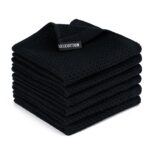 BOOMIBOO Cotton Kitchen Dish Towels, 12" x 12", 6 Pack, 100% Cotton Waffle Weave, Soft Absorbent, Black, Quick Drying Dish Towels