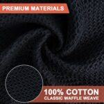 BOOMIBOO Cotton Kitchen Dish Towels, 12" x 12", 6 Pack, 100% Cotton Waffle Weave, Soft Absorbent, Black, Quick Drying Dish Towels