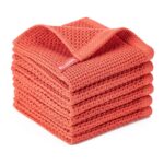 BOOMIBOO Cotton Kitchen Dish Towels, 12" x 12", 6 Pack, 100% Cotton Waffle Weave, Soft Absorbent, Black, Quick Drying Dish Towels