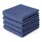 BOOMIBOO Cotton Kitchen Dish Towels, 12" x 12", 6 Pack, 100% Cotton Waffle Weave, Soft Absorbent, Black, Quick Drying Dish Towels