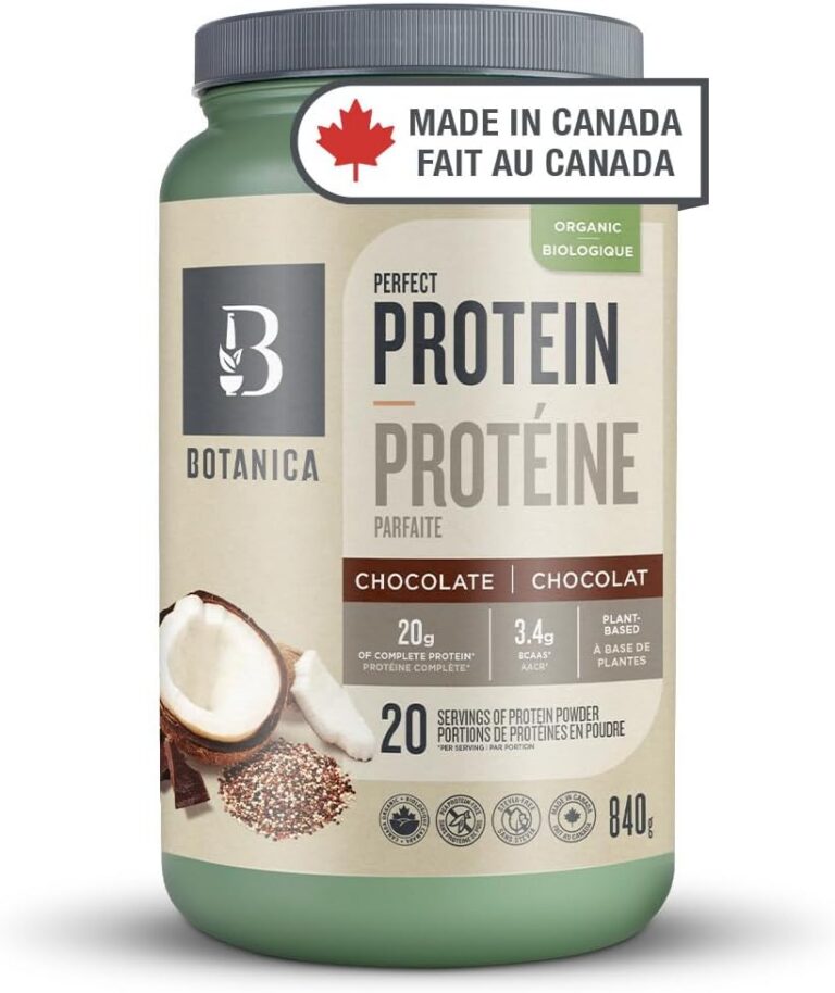 Botanica Organic Vegan Perfect Protein Powder – Made in Canada, Gluten Free, Stevia & Sugar Free – 20 g per Serving, + 3.4 g BCAAs, Chocolate, 840 g, 20 Servings