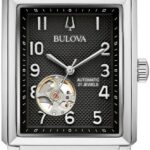 Bulova Men's Sutton Open Heartbeat Black Dial Black Leather Strap Watch (96A269)