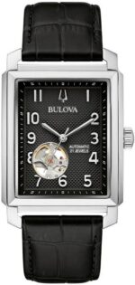 Bulova Men's Sutton Open Heartbeat Black Dial Black Leather Strap Watch (96A269)